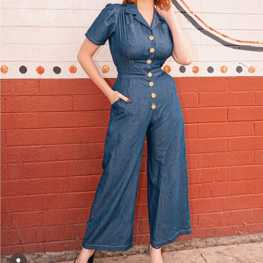 Loco Lindo Retro Chambray Jumpsuit Boiler Suit - Rosie the Riveter Perfect